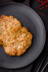 Delicious fresh fried minced fish cutlets with spices and herbs