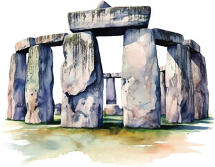 Watercolor Stonehenge on white background