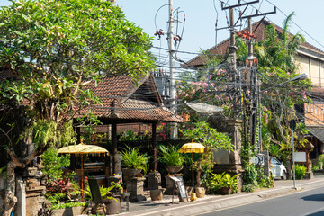 The small street in the town of Ubud, Bali.