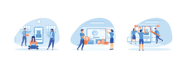 Obraz premium Online Payment. Online mobile payment and banking service.People scanning qr code for payment via smart phone. Online Payment 1 set flat vector modern illustration 