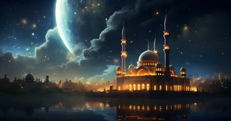 Fotobehang Sky night stars and moon, islamic night,sunset © Lucky Ai