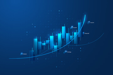 Financial analysis stock market indicator chart wealth candlestick finance data graph investment exchange business concept on 3d background of growth digital money trade profit global economic price.