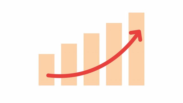 Increasing bar chart arrow up 2D object animation. Inflation growing flat cartoon 4K video, transparent alpha channel. Revenue advantage. Forecast graphic animated element on white background