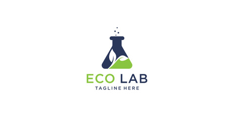 Nature leaf lab design with molecule logo in design. natural laboratory design template