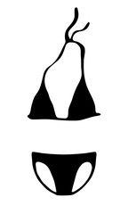 Lingerie bra and panties or swimsuit bikini drawing hand painted with ink brush. Png clipart...