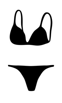 Lingerie bra and panties or swimsuit bikini drawing hand painted with ink brush. Png clipart isolated on transparent background
