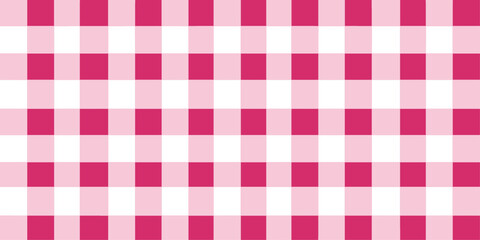 pink gingham fabric. pink and white tablecloth background pattern. square linen fabric napkin for backdrop, picnic minimalism, copy space for text, wallpaper - obrazy, fototapety, plakaty