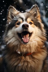 Fluffy Siberian husky enjoying a snowy day, Generative AI