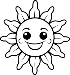 Sun cartoon vector image, coloring page