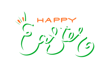 Cute Happy Easter lettering quote with bunny ears decoration, hand written with ink brush. Png clipart isolated on transparent background