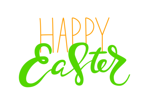 Cute Happy Easter lettering quote with bunny ears decoration, hand written with ink brush. Png clipart isolated on transparent background