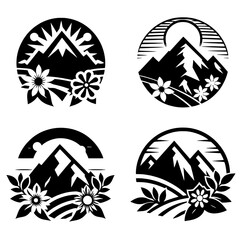 set of mountain and flower icon logo designs