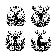 set of deer and flower icon logo designs