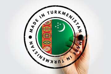 Made in Turkmenistan text emblem stamp, concept background