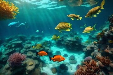 Naklejka na ściany i meble Colorful Fishes and Plants Creating an Underwater Harmony