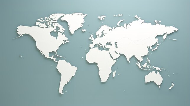 3D World map. Paper art Earth map shapes with shadow. Flat style illustration
