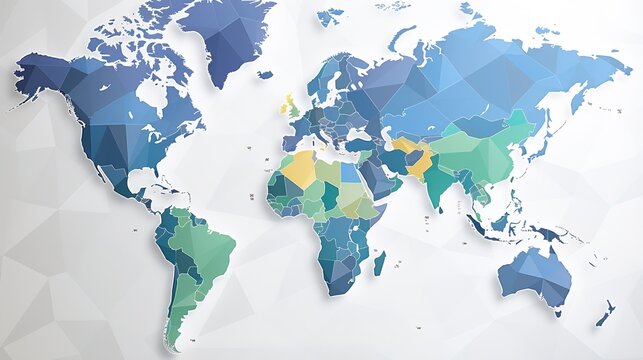 3D World map. Paper art Earth map shapes with shadow. Flat style illustration
