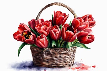 Fototapeta na wymiar pink tulips in a basket