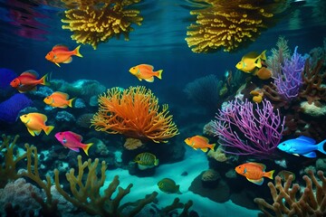 Fototapeta na wymiar A Colorful Underwater Landscape Teeming with Life