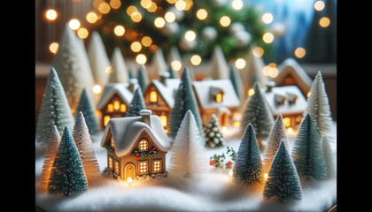 miniature snowy village　雪景色の村のミニチュア