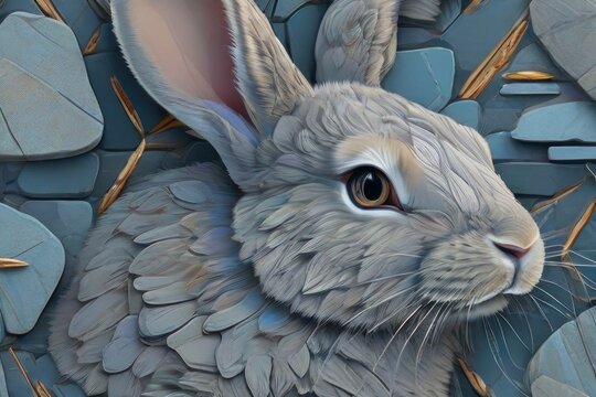 Cute little rabbit on the stone terrace