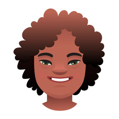 Avatar of an African black girl with down syndrome. Expression on the face of a sunny child. Portrait of a girl with the genetic disease