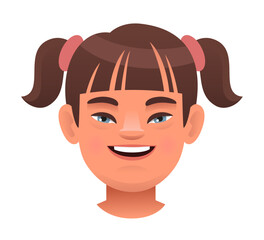 Face of a cheerful girl with down syndrome. Expression on the face of a sunny child. Avatar of a girl with the genetic disease