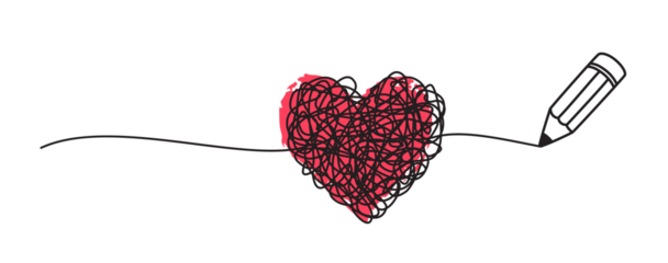 Heart hand drawn tangled grungy scribble png