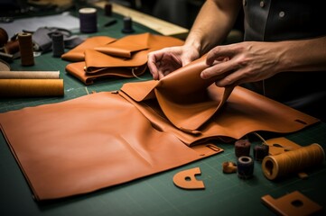 Making leather goods. Work process. Generate Ai