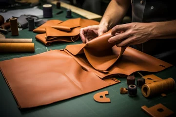 Fotobehang Making leather goods. Work process. Generate Ai © juliars