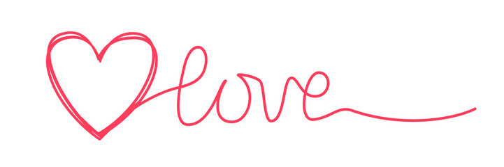 Doodle heart and word LOVE hand written with thin line, divider shape scribble style. Png clipart...