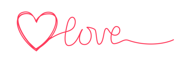 Doodle heart and word LOVE hand written with thin line, divider shape scribble style. Png clipart isolated on transparent background