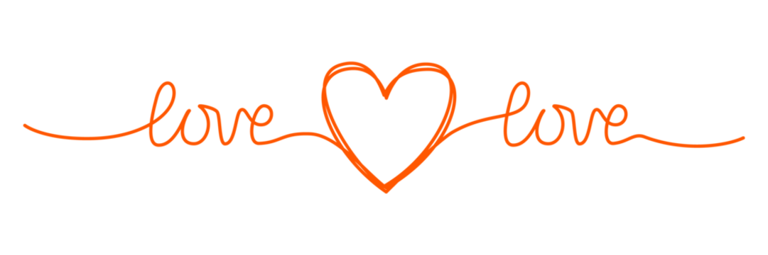 Doodle heart and word LOVE hand written with thin line, divider shape scribble style. Png clipart isolated on transparent background - Powered by Adobe
