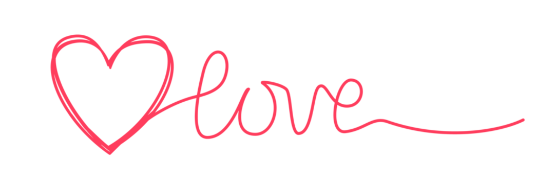 Doodle heart and word LOVE hand written with thin line, divider shape scribble style. Png clipart isolated on transparent background - Powered by Adobe