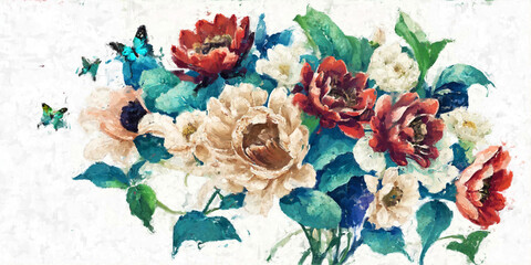 Beautiful elegant oil painting flower illustration - obrazy, fototapety, plakaty