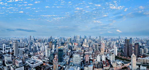 Aerial view Shanghai downtown skyline panorama in China