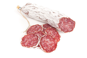 slices of salami isolated on a white