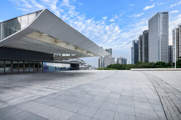 Fototapeta premium Guangzhou city center empty brick floor and skyline in China