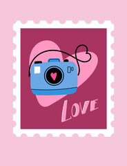 Camera with heart Valentine card