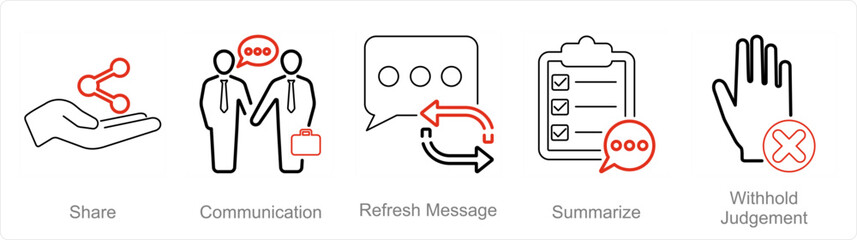 A set of 5 Active Listening icons as share, communication, refresh message