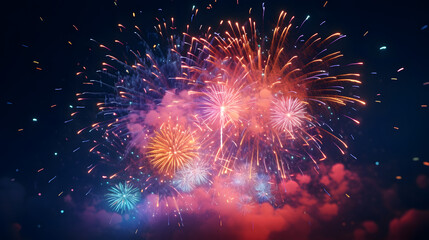 Vibrant fireworks display against night sky, a celebration of light and color