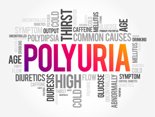 Polyuria is excessive or an abnormally large production or passage of urine, word cloud concept background