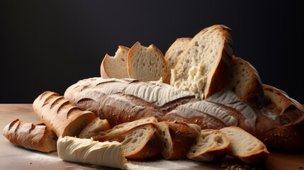 Different types of bread resembling the silhouette of the city.Bread urbanism. Bakery Art