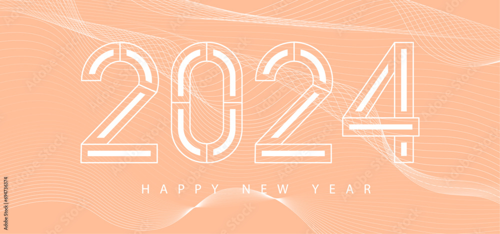 Poster happy new year banner, gritting card. 2024 modern text vector luxury design peach fuzz color of the 