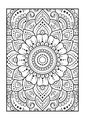 Outline floral pattern in mehndi style for coloring book page. Antistress for adults and children. Doodle ornament in black and white. Hand draw vector illustration.