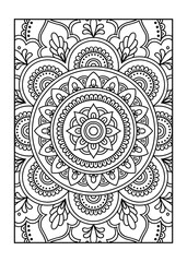 Outline floral pattern in mehndi style for coloring book page. Antistress for adults and children. Doodle ornament in black and white. Hand draw vector illustration.