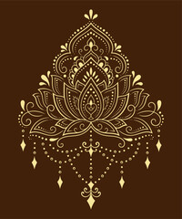 Lotus mehndi flower pattern for Henna drawing and tattoo. Decoration in oriental, Indian style. Doodle ornament. Outline hand draw vector illustration.