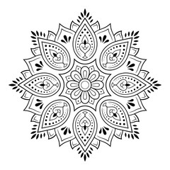 Circular pattern in form of mandala with flower for Henna, Mehndi, tattoo, decoration. Decorative ornament in ethnic oriental style. Outline doodle hand draw vector illustration.