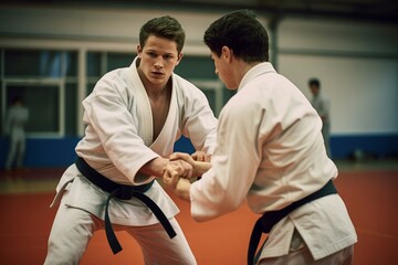 Strong Male training judo. Man training art male athlete. Generate Ai