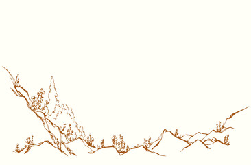 Vector drawing. Plantds grows on the stony hill